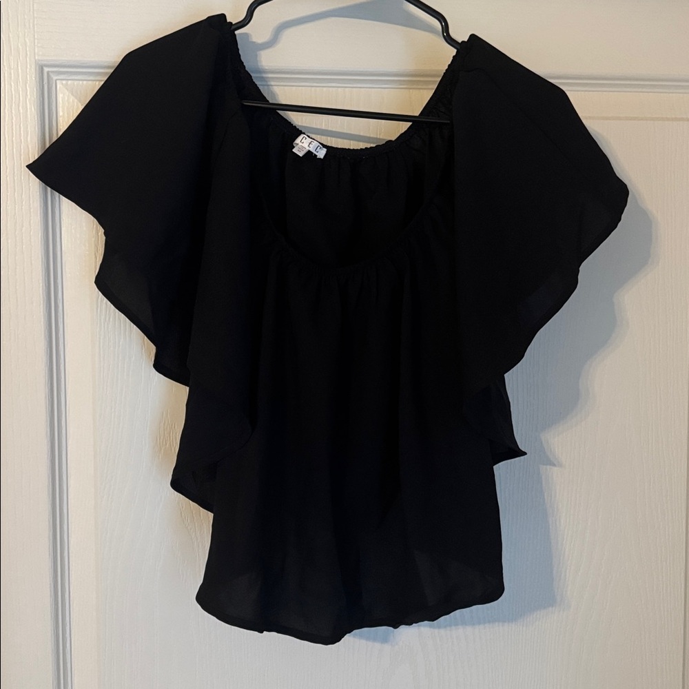 Black Flutter Off the Shoulder Blouse